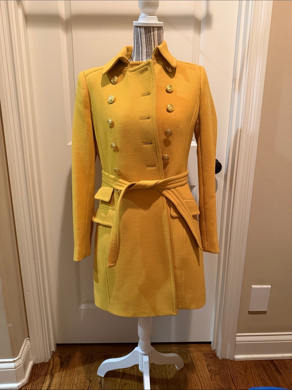 J. Crew Golden Yellow Double-Breasted Belted Trench Coat